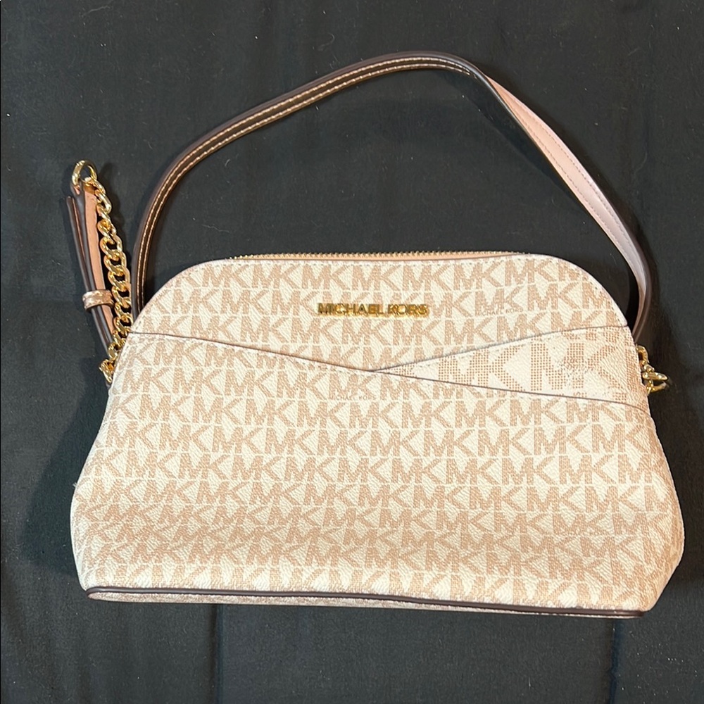 Michael Kors Cream and Brown Shoulder Bag with Signature Monogram